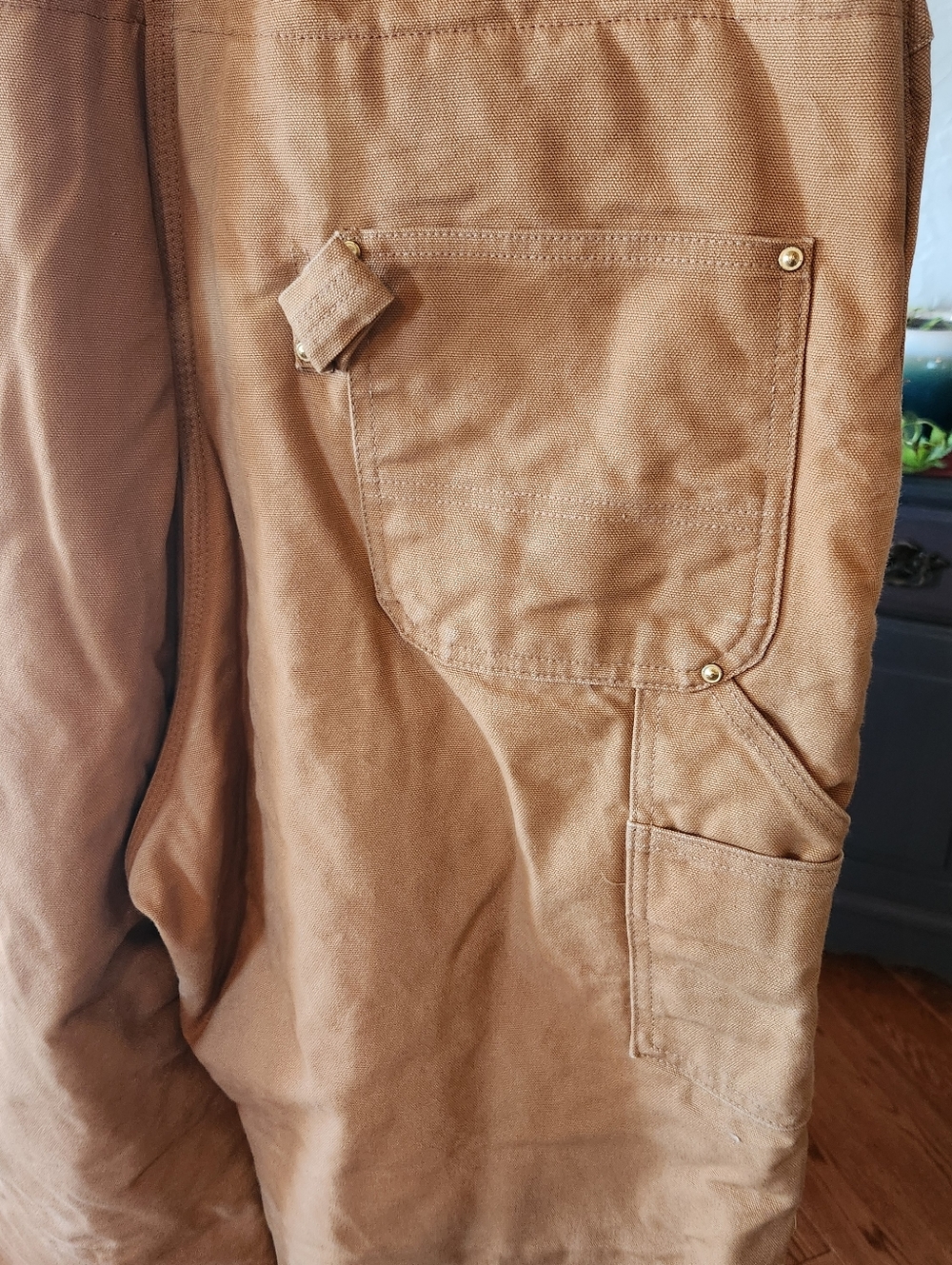 Y2K Carhartt R02 Brown Duck Canvas Bib Overall 44x32 Insulated Double Knee USA - Picture 5 of 15